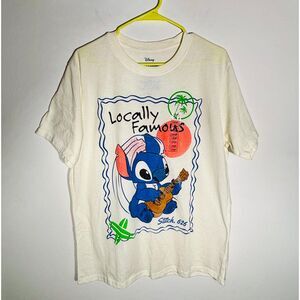 Disney Stitch “Locally Famous” Graphic T‑Shirt Large Cream Blue Cartoon Tee